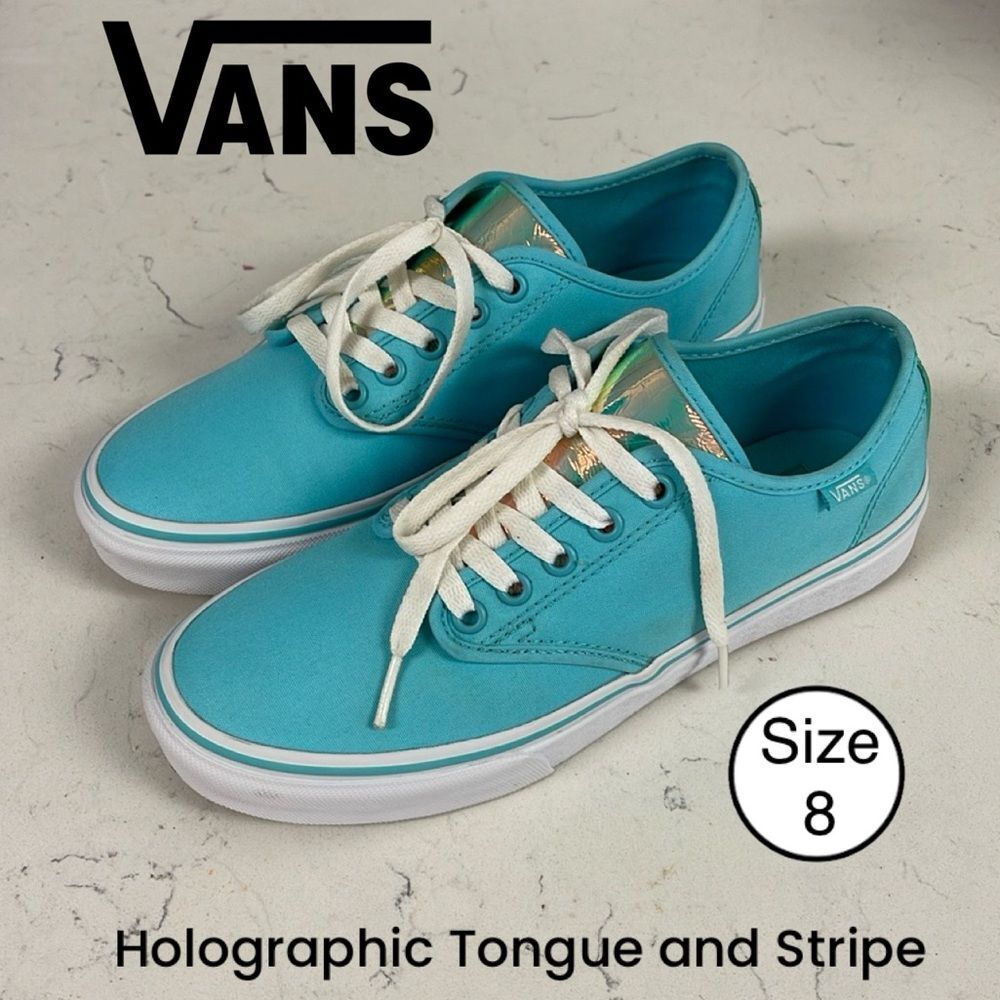 Vans Camden Stripe Holographic Reflective Tongue & Stripe Size 8 Teal Blue